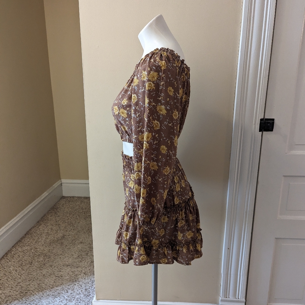 Altra'd State brown with yellow floral print skirt and crop top set size XS - Picture 2 of 8